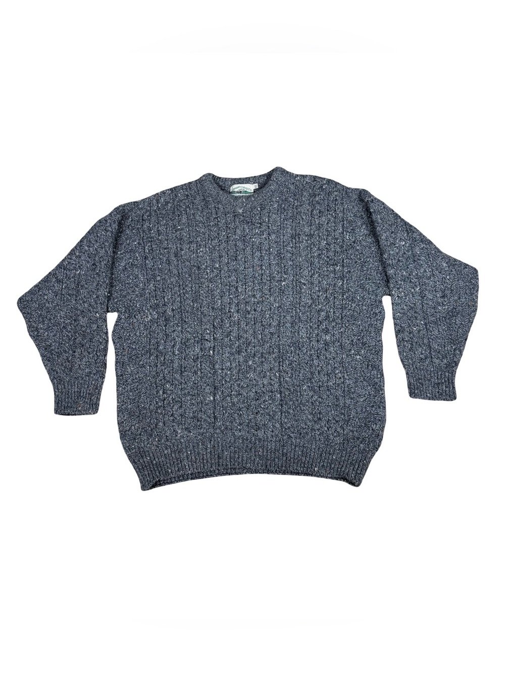 Vintage Aran Crafts Men's Crewneck Cable Knit Classic Fisherman Sweater Gray